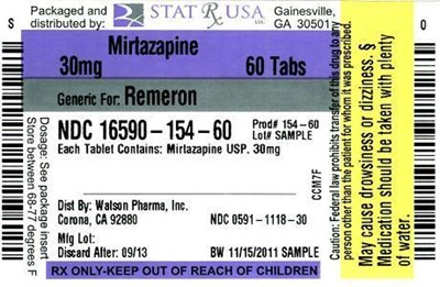 MIRTAZAPINE 30MG 16590-154 LABEL.jpg MIRTAZAPINE 30MG Label Image - MIRTAZAPINE 30MG 16590 154 LABEL